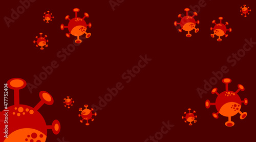 Corona virus illustration auf roten Hintergrund für freien Text, auch für Covid 19 oder Erkältungsviren, viren, Grippe, Virus