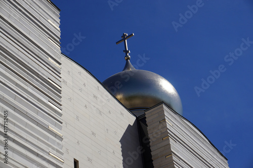 closeup on the shining dome of an orthodox russian church and building in paris france