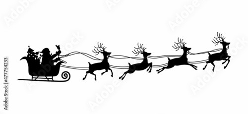 Santa sleigh and reindeer Christmas day icon vector