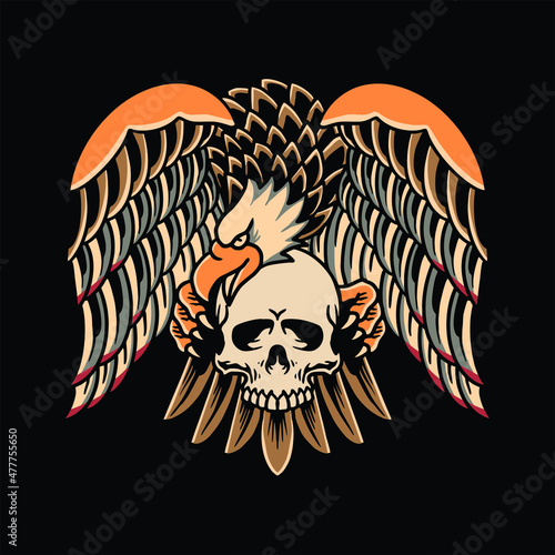 eagle and skull tattoo vector design