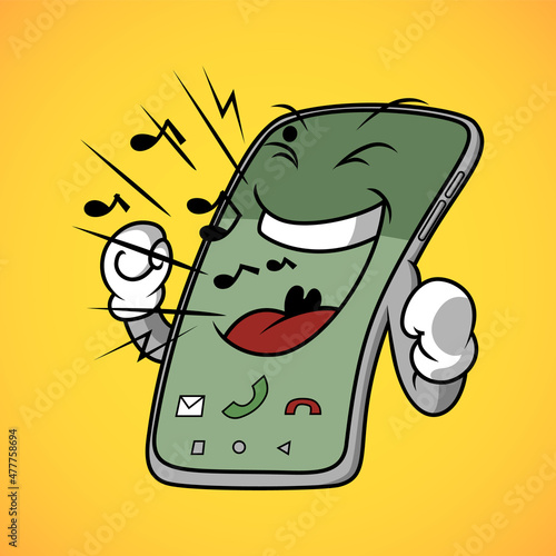 Smartphone cartoon character with ringing pose