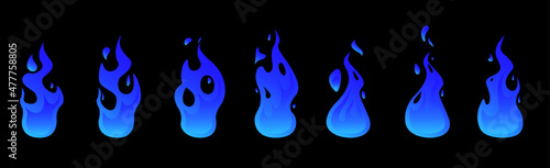Blue flame. Fire animation sprites. Animation for game or cartoon. Vector illustration