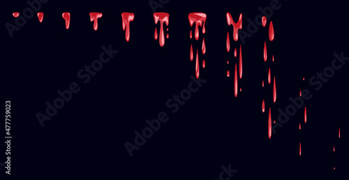 Red water or blood. A sprite sheet, a water trap, a splash. Animation for a game or a cartoon. Vector illustration