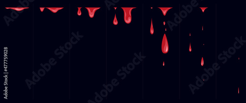 Red water or blood. A sprite sheet, a water trap, a splash. Animation for a game or a cartoon. Vector illustration