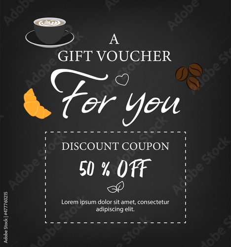 Stylish coffee discount coupon poster with cut out part with coffee cup 