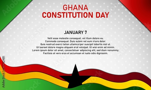 Ghana Constitution Day Background Template. January 7. With the flag, and star icon. Copy space area. On gradient red, yellow, and green color. Premium and luxury illustration vector design
