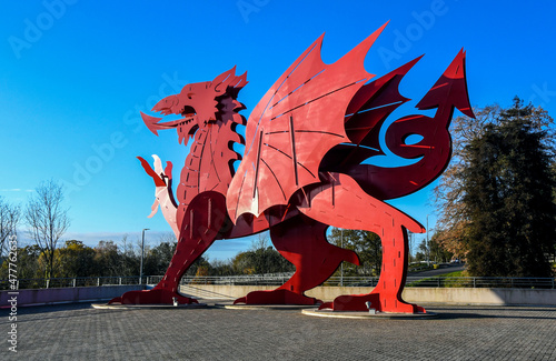 Red Welsh Dragon metal sculpture. photo