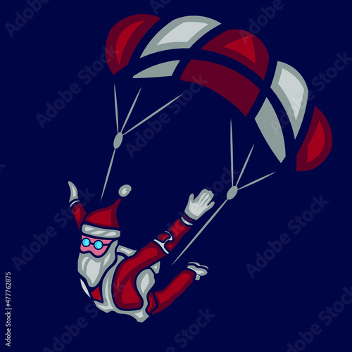 Skydive santa claus art logo. Colorful design with dark background. Abstract vector illustration