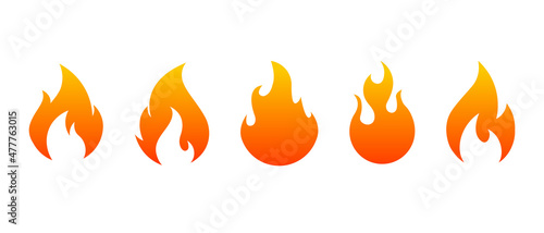 Fotografie, Obraz Fire flame vector icon set. Color bonfire symbol collection