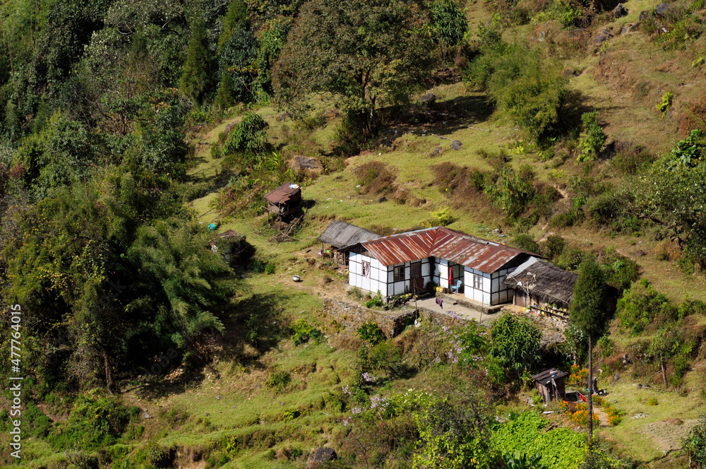 Padamchen village, Sikkim. Himalayan mountain slope, India. Padamchen village, Sikkim. Himalayan mountain slope, India.