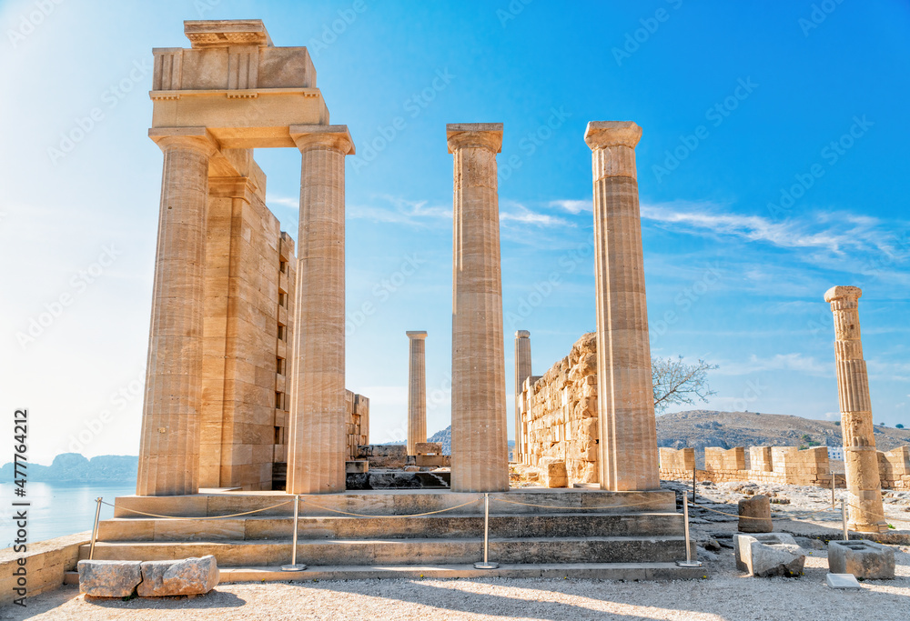 Temple of Athena Lindia in the Acropolis of Lindos, Rhodes Island.