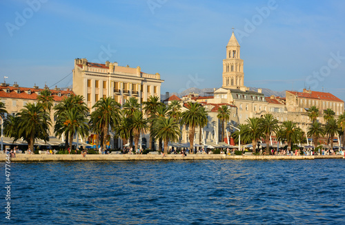 View of the Riva promenade of Split, Croatia, with the tower of Cathedral of Saint Domnius