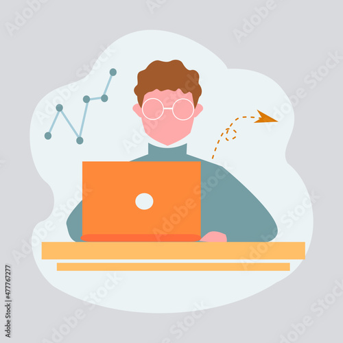 digital business illustration  simple with man plays on the computer