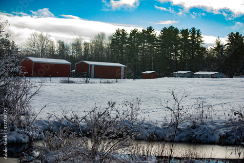 farm in the snow