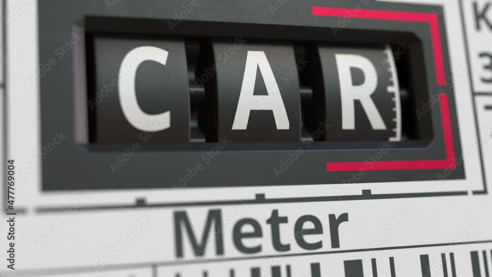Analog counter or meter with CAR text. Conceptual 3D animation Analog counter or meter with CAR text. Conceptual 3D animation