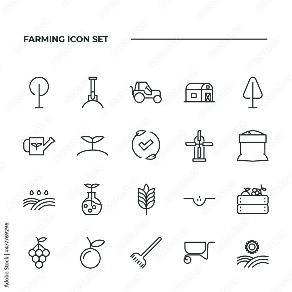 simple set of farming vector icons with editable line styles covering tractor, tree, sunlight and other. isolated on white background. simple set of farming vector icons with editable line styles covering tractor, tree, sunlight and other. isolated on white background.