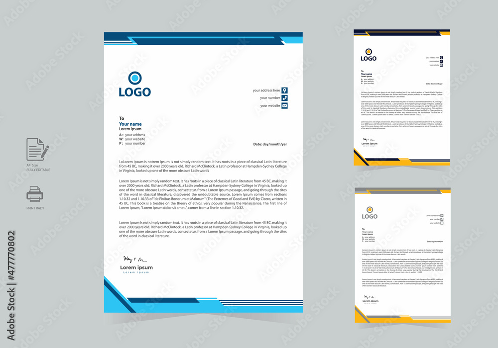 Professional & modern corporate business letterhead design template. Simple modern letterhead template