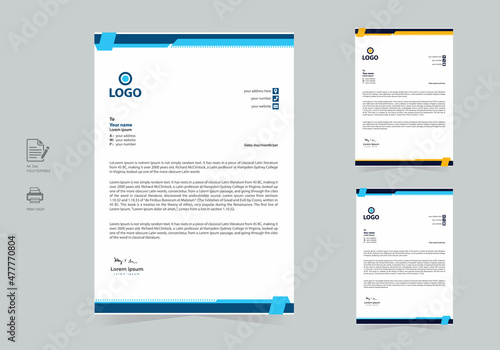 Professional corporate business letterhead design template. Simple modern letterhead template