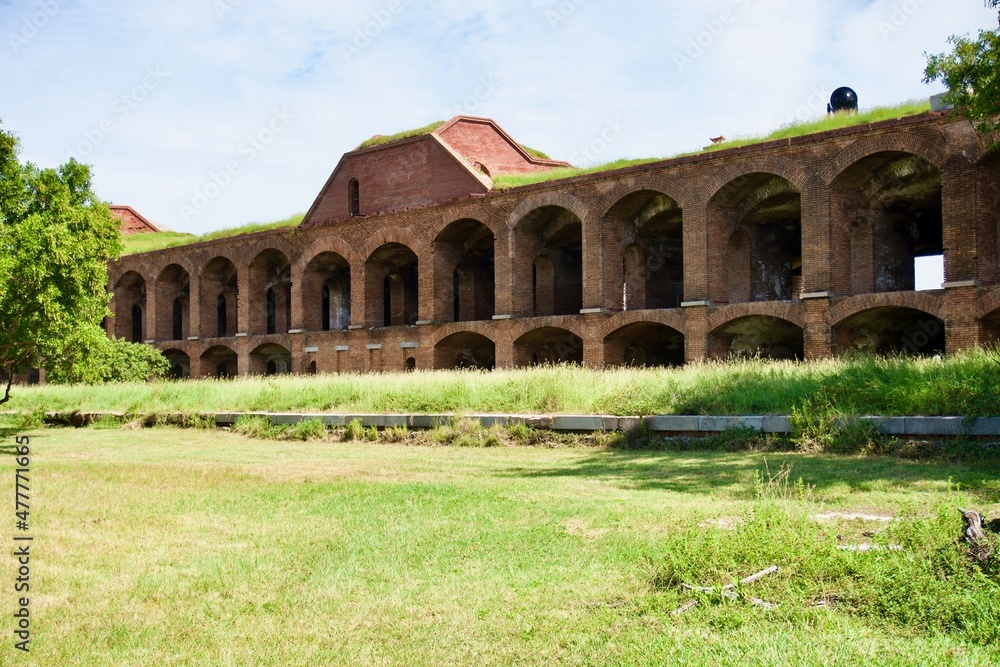 Fort Jefferson at Dry Tortugas National Park, Florida Keys. Traverse magazine, designed as defensive barriers and safely store ammunition for guns on the top level. 10-inch Parrott Rifle cannon. 