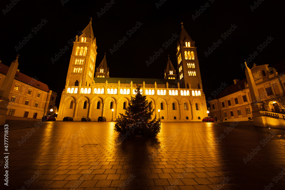 Naklejka premium Kathedrale St. Peter und Paul (Pécs) in Ungarn am Weihnachten 