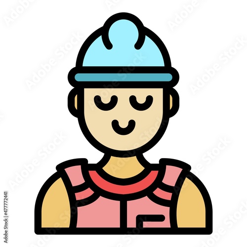 Young builder icon. Outline young builder vector icon color flat isolated