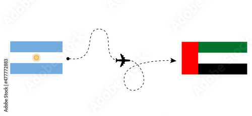 Flight and travel from Argentina to United Arab Emirates by passenger airplane Travel concept