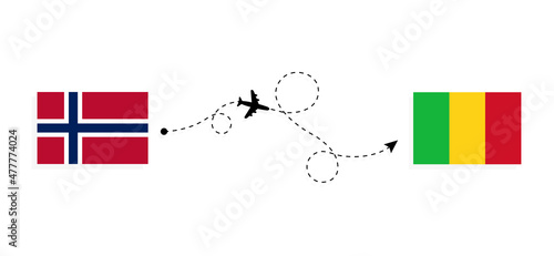 Flight and travel from Norway to Mali by passenger airplane Travel concept
