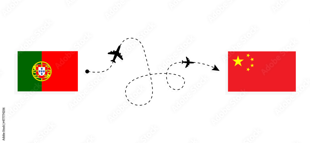 Φωτογραφία Flight and travel from Portugal to China by passenger airplane Travel concept