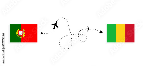Flight and travel from Portugal to Mali by passenger airplane Travel concept