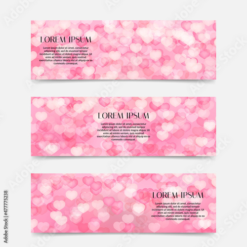 Heart vector background. Set of 3 banners for Valentines Day. Perfect template for website, social media, etc