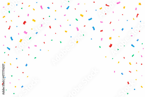 Confetti vector illustration for festival background. Red, green, golden, blue confetti on transparent background. Confetti falling on transparent background. Event and party celebration element.