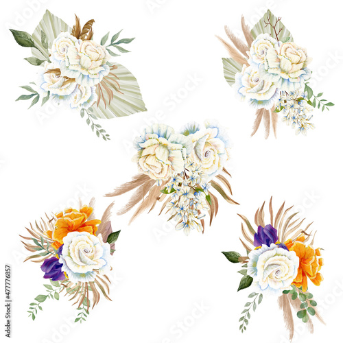 Boho watercolor roses bouquets  perfect to use on the web or in print