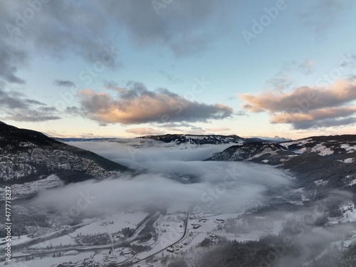 Air photo from Gol, Norway. Hallingdal in December. Cold, but not a lot of snow. 