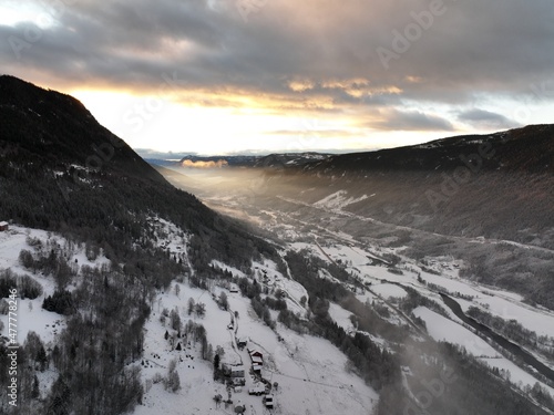 Air photo from Gol, Norway. Hallingdal in December. Cold, but not a lot of snow.  photo