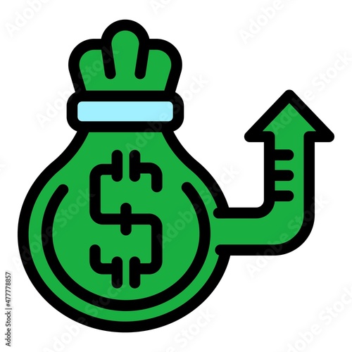 Money sack increase icon. Outline money sack increase vector icon color flat isolated