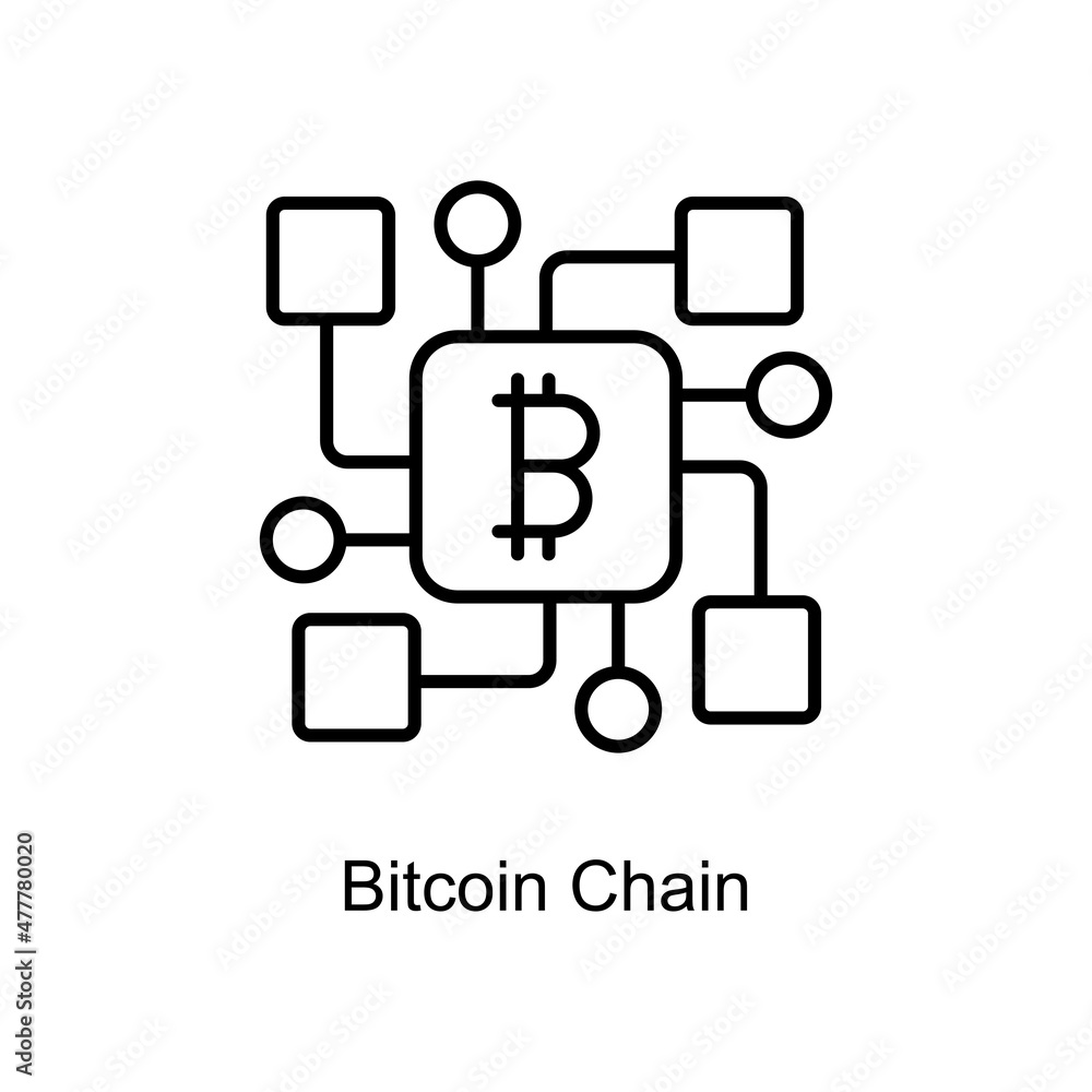 Bitcoin Chain vector outline icon for web isolated on white background EPS 10 file