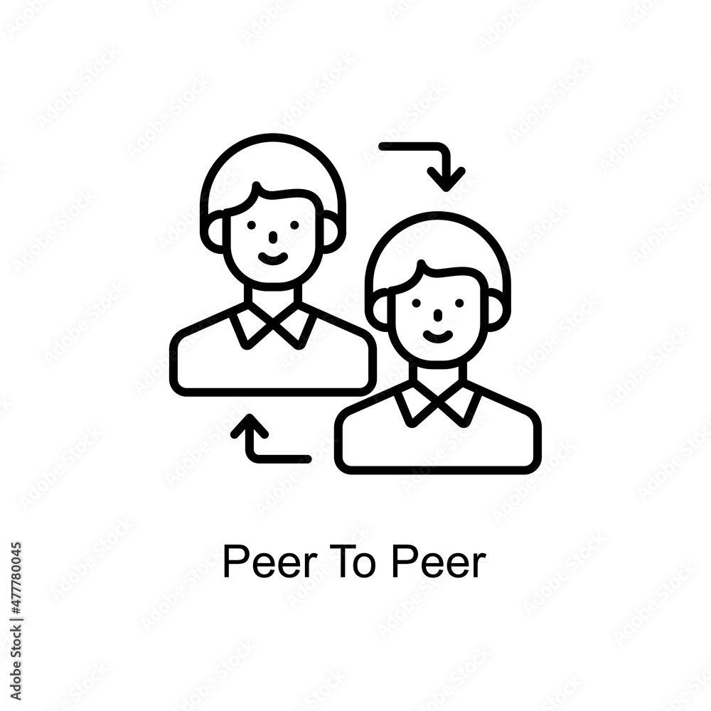 Peer To Peer vector outline icon for web isolated on white background EPS 10 file