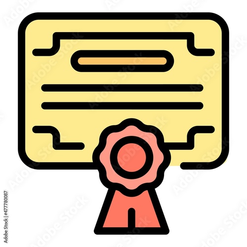 Market certificate icon. Outline market certificate vector icon color flat isolated