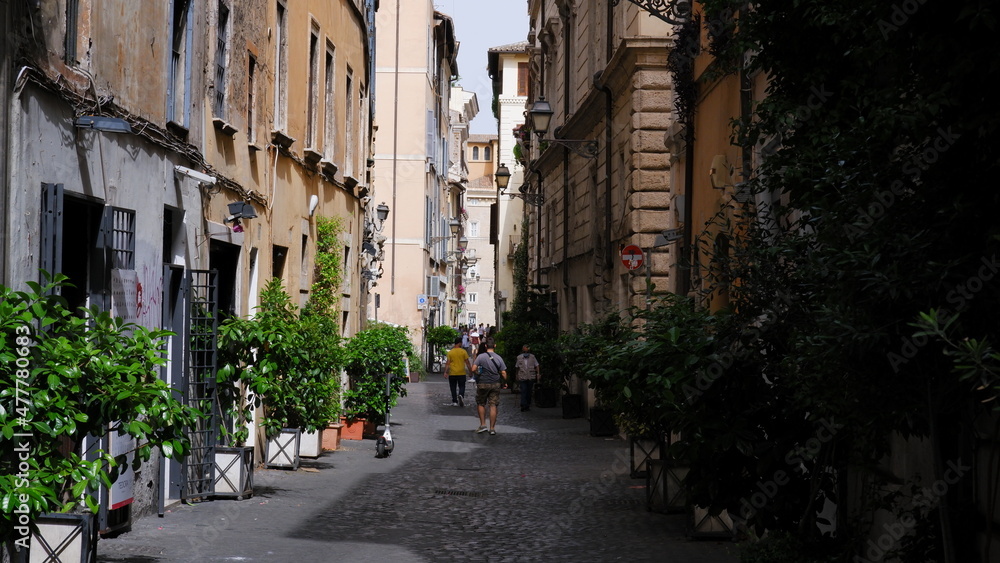 View of old narrow street in Rome, Italy. Architecture and landmark of Rome. Cozy cityscape of Rome. 