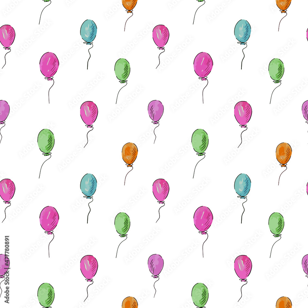 Watercolor seamless pattern with colorful balloons, vector illustration.