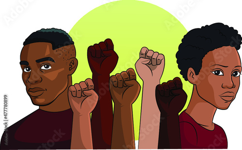 Cartoon vector illustration of a Black Lives Matter montage