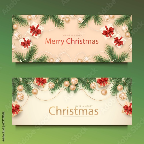 realistic christmas horizontal banners set abstract design vector illustration