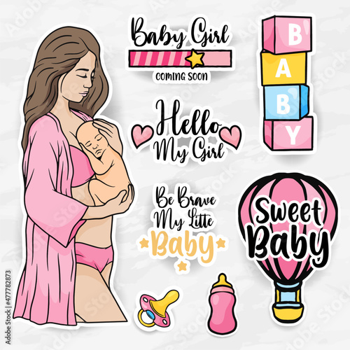 nursery stickers mother holding baby clip art collections set
