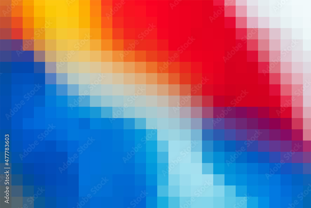 Vector colorful background. Backdrop from red and blue and white and yellow colors squares. Geometric texture. Abstract art pattern of square pixels, space for your design or text