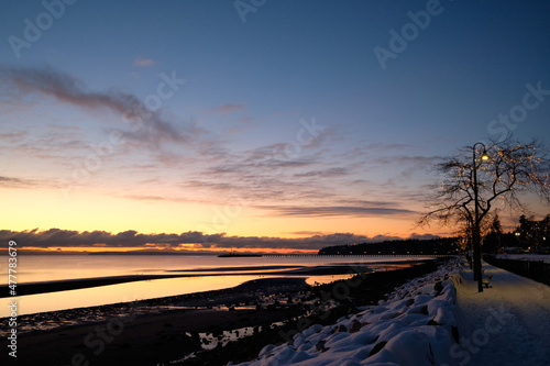 After Sunset - White  Rock s waterfront covered in snow