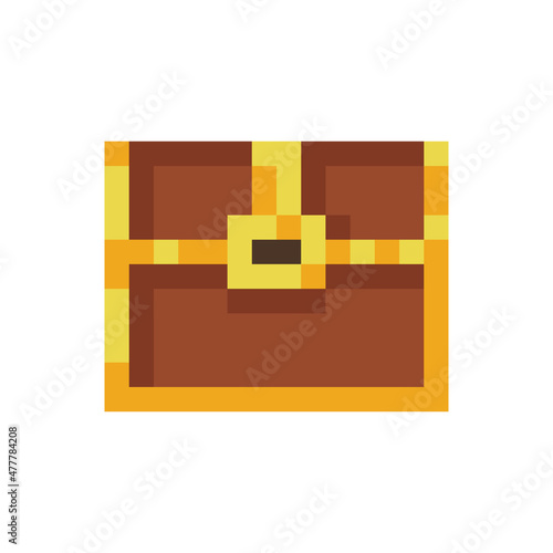 Pixel art icon of game object, treasure chest vector illustration