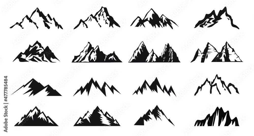 Fototapeta premium Set Mountain outline images. Vector Illustration and logo.