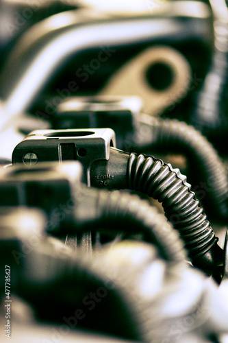 Engine close up of sparks on engine head