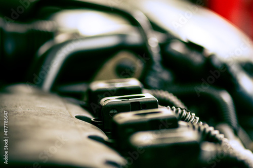 Engine close up of sparks on engine head