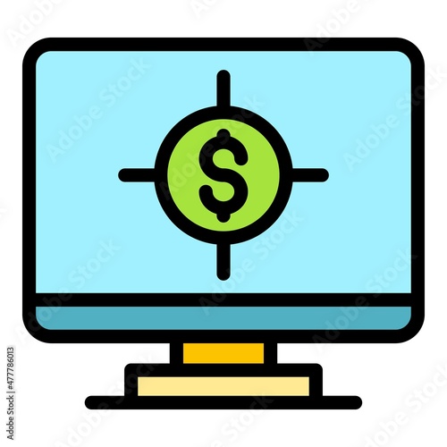 Online target audience icon. Outline online target audience vector icon color flat isolated